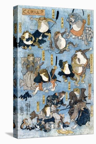 Famous Heroes of the Kabuki Stage Played by Frogs, Japanese Wood-Cut Print-Lantern Press-Stretched Canvas