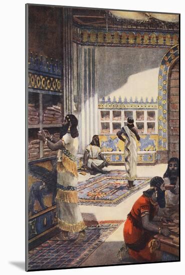 Famous Library of Kinf Ashur-Bani-Pal, at Nineveh, Illustration 'Hutchinson's History of Nations'-Fernand Le Quesne-Mounted Giclee Print