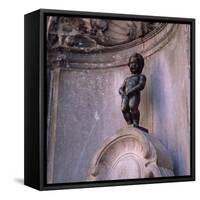 Famous Manneken Pis Statue in Brussels, Belgium, Europe-Roy Rainford-Framed Stretched Canvas