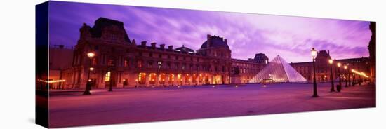 Famous Museum, Sunset, Lit Up at Night, Louvre, Paris, France-null-Stretched Canvas