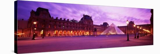 Famous Museum, Sunset, Lit Up at Night, Louvre, Paris, France-null-Stretched Canvas