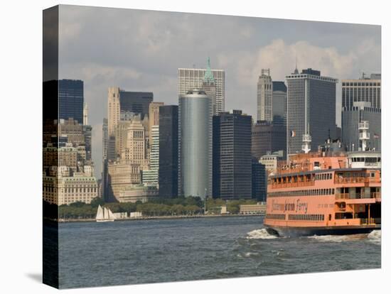 Famous Orange Staten Island Ferry Approaches Lower Manhattan, New York-John Woodworth-Stretched Canvas