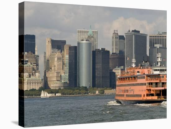 Famous Orange Staten Island Ferry Approaches Lower Manhattan, New York-John Woodworth-Stretched Canvas