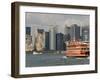 Famous Orange Staten Island Ferry Approaches Lower Manhattan, New York-John Woodworth-Framed Photographic Print