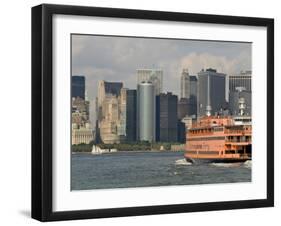 Famous Orange Staten Island Ferry Approaches Lower Manhattan, New York-John Woodworth-Framed Photographic Print