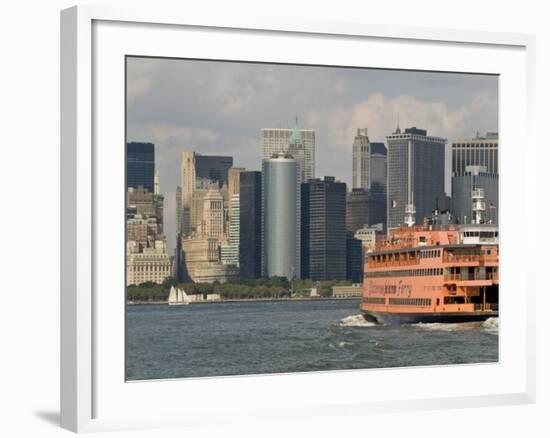 Famous Orange Staten Island Ferry Approaches Lower Manhattan, New York-John Woodworth-Framed Photographic Print