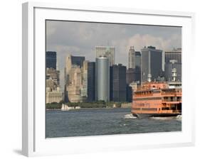 Famous Orange Staten Island Ferry Approaches Lower Manhattan, New York-John Woodworth-Framed Photographic Print