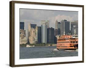 Famous Orange Staten Island Ferry Approaches Lower Manhattan, New York-John Woodworth-Framed Photographic Print