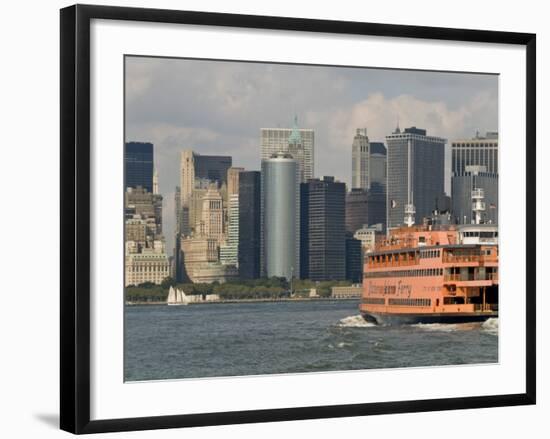 Famous Orange Staten Island Ferry Approaches Lower Manhattan, New York-John Woodworth-Framed Photographic Print