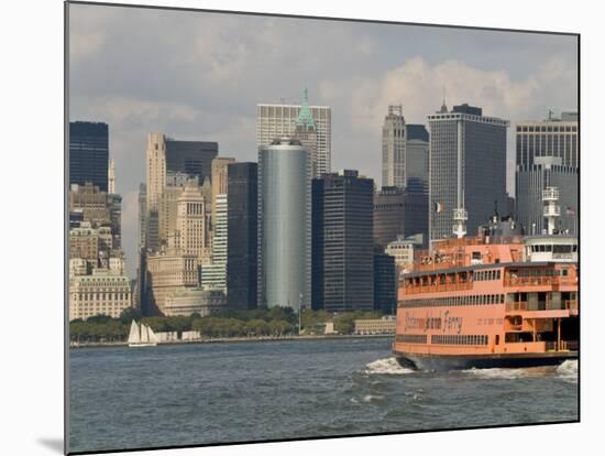 Famous Orange Staten Island Ferry Approaches Lower Manhattan, New York-John Woodworth-Mounted Photographic Print