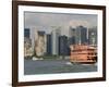 Famous Orange Staten Island Ferry Approaches Lower Manhattan, New York-John Woodworth-Framed Photographic Print