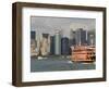 Famous Orange Staten Island Ferry Approaches Lower Manhattan, New York-John Woodworth-Framed Photographic Print