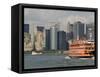 Famous Orange Staten Island Ferry Approaches Lower Manhattan, New York-John Woodworth-Framed Stretched Canvas