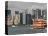 Famous Orange Staten Island Ferry Approaches Lower Manhattan, New York-John Woodworth-Stretched Canvas