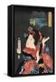 Famous Places in Edo: Ai No Uchi Matched to Oshichi-Kuniteru Utagawa-Framed Stretched Canvas