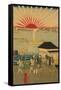 Famous Places in Tokyo: Real View of Takanawa No.2 Featuring the Rising Sun-Ando Hiroshige-Framed Stretched Canvas