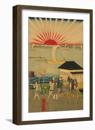 Famous Places in Tokyo: Real View of Takanawa No.2 Featuring the Rising Sun-Ando Hiroshige-Framed Art Print