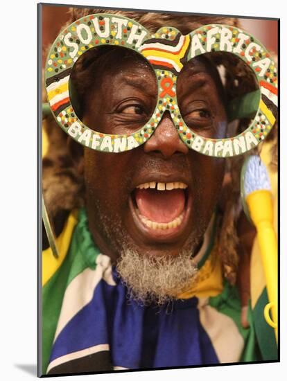 Fan Celebrates in Durban, South Africa During 100-Day Count Down Celebrations to the Fifa World Cup-null-Mounted Photographic Print