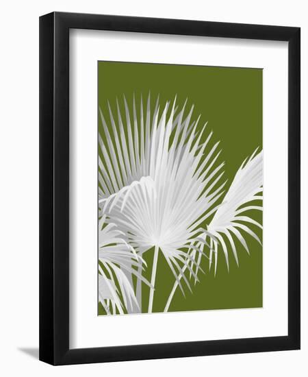 Fan Palm 1, White on Green-Fab Funky-Framed Art Print