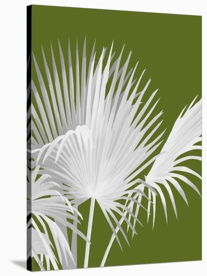 Fan Palm 1, White on Green-Fab Funky-Stretched Canvas