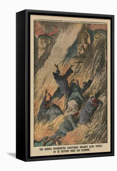 Fanatic Buddhist Monks Set their Temple on Fire and Throw Themselves into the Flames-French-Framed Stretched Canvas