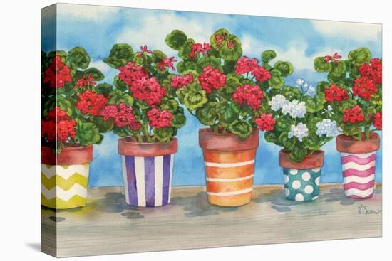Fancy Pots Geraniums-Paul Brent-Stretched Canvas