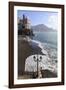 Fancy Street Lamp, Rusty Anchor and Wave Breaking on Beach, Distant Church-Eleanor Scriven-Framed Photographic Print