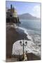 Fancy Street Lamp, Rusty Anchor and Wave Breaking on Beach, Distant Church-Eleanor Scriven-Mounted Photographic Print