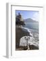 Fancy Street Lamp, Rusty Anchor and Wave Breaking on Beach, Distant Church-Eleanor Scriven-Framed Photographic Print