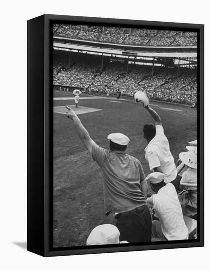 Fans Cheering at Milwaukee Braves Home Stadium During Game with Ny Giants-Francis Miller-Framed Stretched Canvas