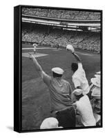 Fans Cheering at Milwaukee Braves Home Stadium During Game with Ny Giants-Francis Miller-Framed Stretched Canvas