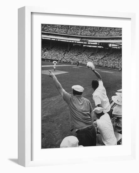 Fans Cheering at Milwaukee Braves Home Stadium During Game with Ny Giants-Francis Miller-Framed Premium Photographic Print