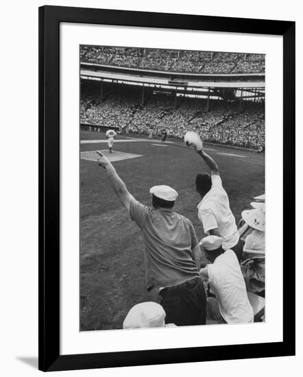 Fans Cheering at Milwaukee Braves Home Stadium During Game with Ny Giants-Francis Miller-Framed Photographic Print