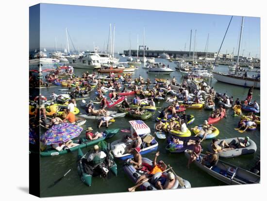 Fans Crowd into Boats, Kayaks, and Rafts Waiting for Their Chance to Catch a Home Run Ball-null-Stretched Canvas