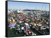 Fans Crowd into Boats, Kayaks, and Rafts Waiting for Their Chance to Catch a Home Run Ball-null-Framed Stretched Canvas