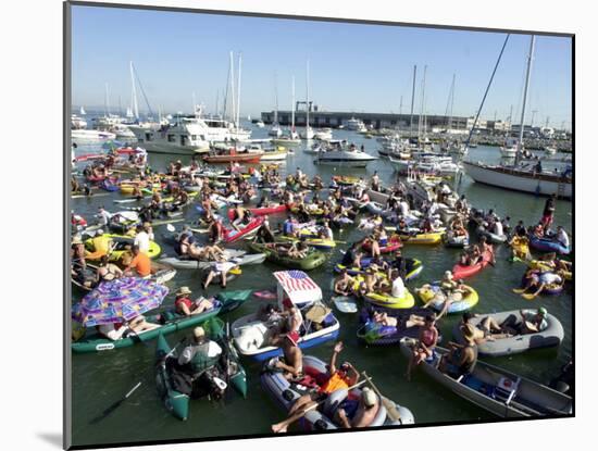 Fans Crowd into Boats, Kayaks, and Rafts Waiting for Their Chance to Catch a Home Run Ball-null-Mounted Premium Photographic Print