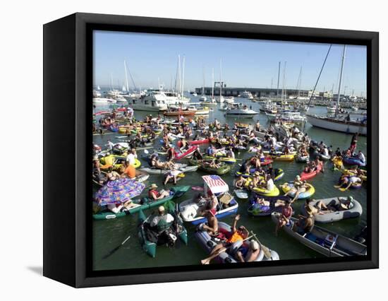 Fans Crowd into Boats, Kayaks, and Rafts Waiting for Their Chance to Catch a Home Run Ball-null-Framed Stretched Canvas