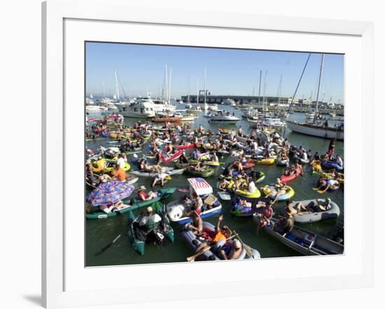 Fans Crowd into Boats, Kayaks, and Rafts Waiting for Their Chance to Catch a Home Run Ball-null-Framed Photographic Print