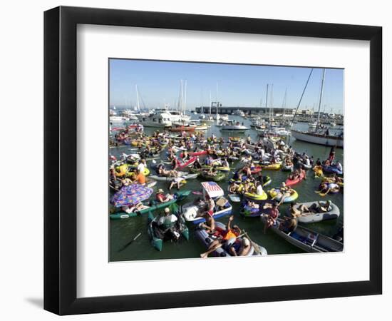 Fans Crowd into Boats, Kayaks, and Rafts Waiting for Their Chance to Catch a Home Run Ball-null-Framed Photographic Print