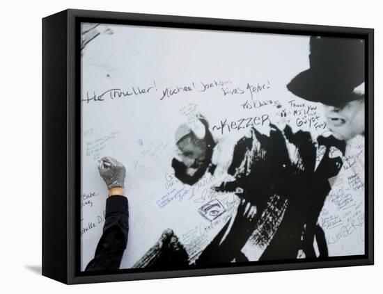 Fans Sign Tribute Wall to Michael Jackson outside the Staples Center, Los Angeles, July 7, 2009-null-Framed Stretched Canvas