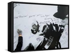 Fans Sign Tribute Wall to Michael Jackson outside the Staples Center, Los Angeles, July 7, 2009-null-Framed Stretched Canvas