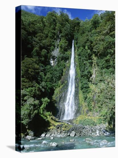 Fantail Waterfall by the Makarpra River Near Haast Pass in Southern Alps, South Island, New Zealand-Robert Francis-Stretched Canvas