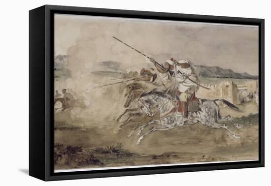 Fantasia arabe devant une portes de Mekinès-Eugene Delacroix-Framed Stretched Canvas