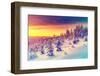 Fantastic Evening Landscape Glowing by Sunlight. Dramatic Wintry Scene. Natural Park. Carpathian, U-Creative Travel Projects-Framed Photographic Print