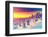 Fantastic Evening Landscape Glowing by Sunlight. Dramatic Wintry Scene. Natural Park. Carpathian, U-Creative Travel Projects-Framed Photographic Print