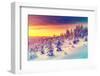 Fantastic Evening Landscape Glowing by Sunlight. Dramatic Wintry Scene. Natural Park. Carpathian, U-Creative Travel Projects-Framed Photographic Print