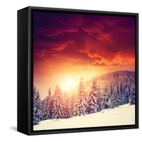 Fantastic Evening Landscape in a Colorful Sunlight. Dramatic Wintry Scene. National Park Carpathian-Leonid Tit-Framed Stretched Canvas