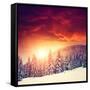 Fantastic Evening Landscape in a Colorful Sunlight. Dramatic Wintry Scene. National Park Carpathian-Leonid Tit-Framed Stretched Canvas