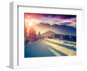 Fantastic Evening Landscape in a Colorful Sunlight. Dramatic Wintry Scene. National Park Carpathian-Leonid Tit-Framed Photographic Print