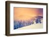 Fantastic Evening Landscape in a Colorful Sunlight. Dramatic Wintry Scene. National Park Carpathian-Leonid Tit-Framed Photographic Print